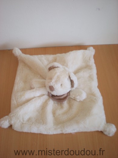 Doudou Ours Nicotoy Blanc foulard marron interrieur des oreilles marron 