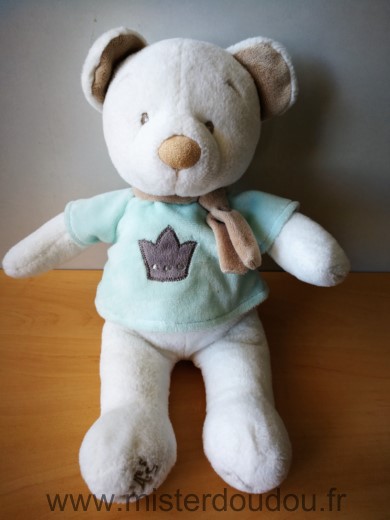 Doudou Ours Nicotoy Blanc tshirt vert bleu echarpe beige couronne galerie lafayette disney 