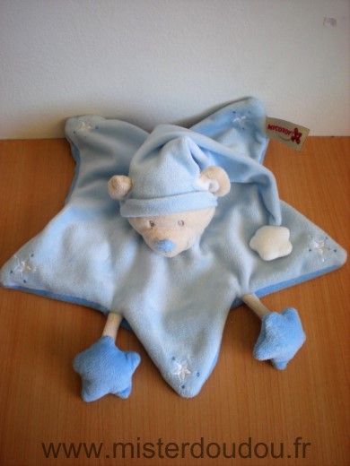 Doudou Ours Nicotoy Bleu bonnet bleu etoiles 