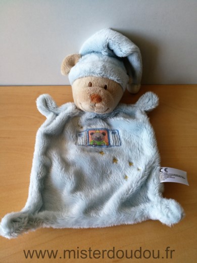 Doudou Ours Nicotoy Bleu  bonnet bleu etoiles lune 