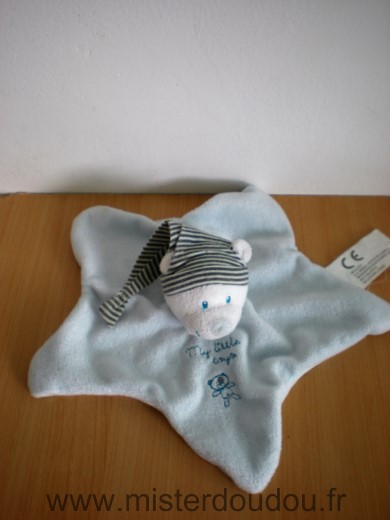 Doudou Ours Nicotoy Bleu bonnet raye my little toys 