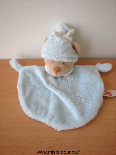 Doudou Ours Nicotoy Bleu coccinelle et 3 fleurs 