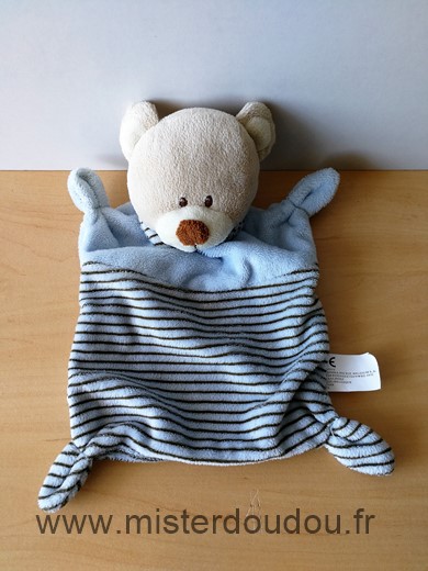 Doudou Ours Nicotoy Bleu rayures 