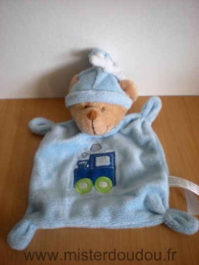 Doudou Ours Nicotoy Bleu train 