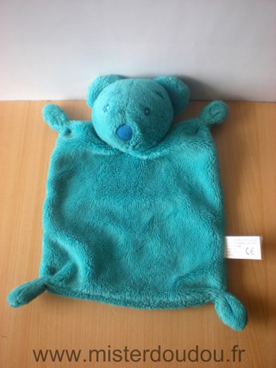 Doudou Ours Nicotoy Bleu turquoise nez bleu 