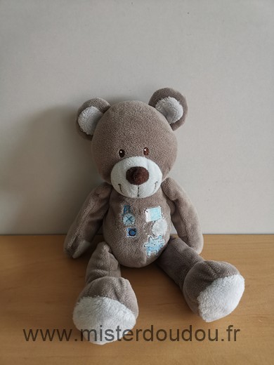 Doudou Ours Nicotoy Gris bleu a b c 