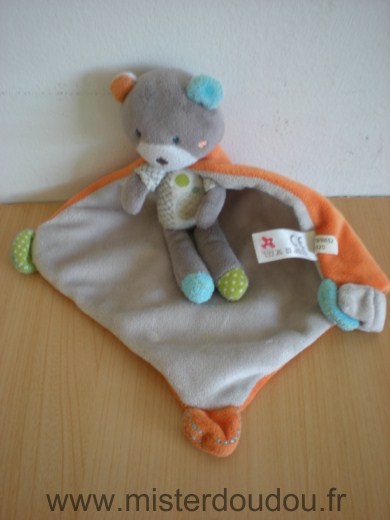 Doudou Ours Nicotoy Gris bleu vert cape orange 