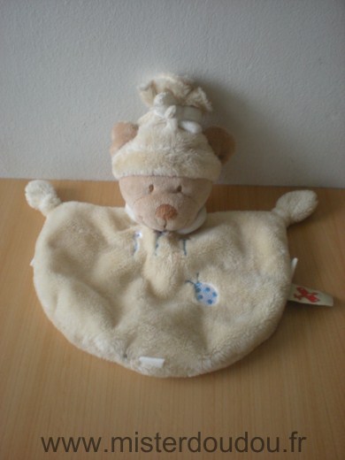 Doudou Ours Nicotoy Jaune avec une coccinelle brodée et 3 fleurs 