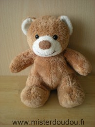 Doudou Ours Nicotoy Marron blanc Billes noires pour les yeux