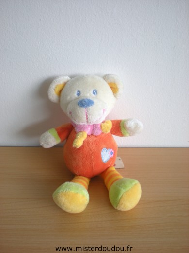 Doudou Ours Nicotoy Orange coeur bleu 
