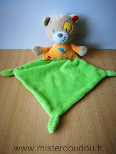 Doudou Ours Nicotoy Orange vert losange 