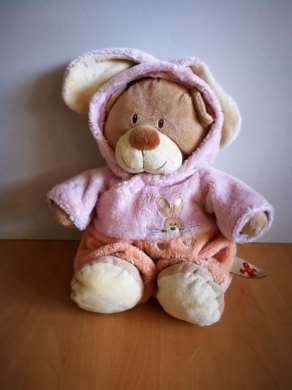 Doudou Ours Nicotoy Ours deguise en lapin rose saumon Grand modele