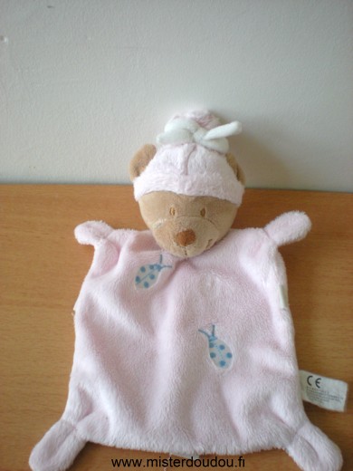 Doudou Ours Nicotoy Rose avec coccinelles 