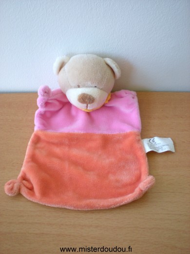 Doudou Ours Nicotoy Rose orange foulard jaune 