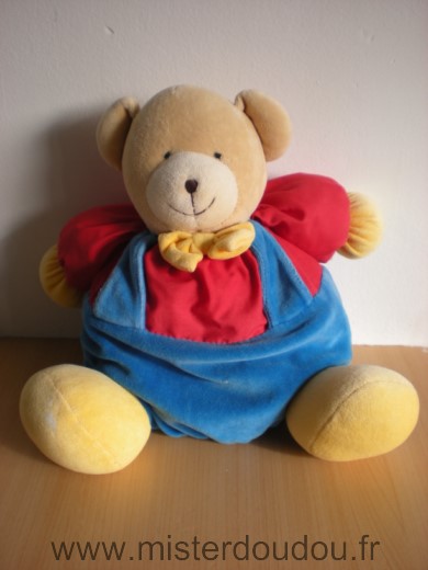 Doudou Ours Nicotoy Rouge bleu noeud jaune 