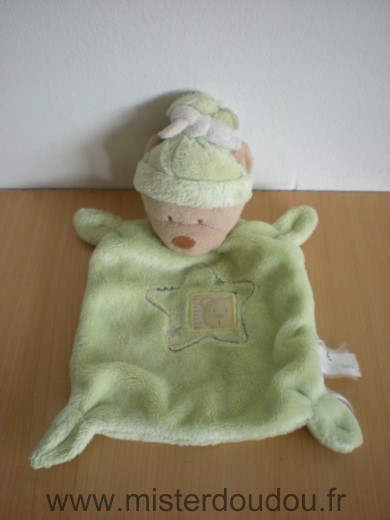 Doudou Ours Nicotoy Vert beige etoile tete ours 