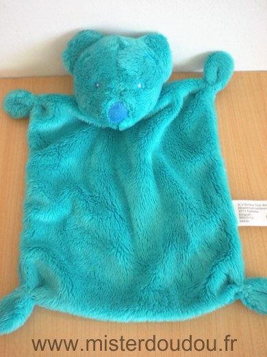 Doudou Ours Nicotoy Vert turquoise nez bleu 