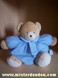 Doudou Ours Nicotoy Vichy bleu et blanc 