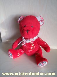 Doudou Ours Nocibé Rouge avec des fleurs 