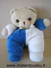 Doudou Ours Noukie s Bleu blanc Billes marrons pour les yeux