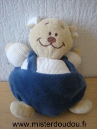 Doudou Ours Noukie s Bleu blanc Plus d'étiquette de marque
