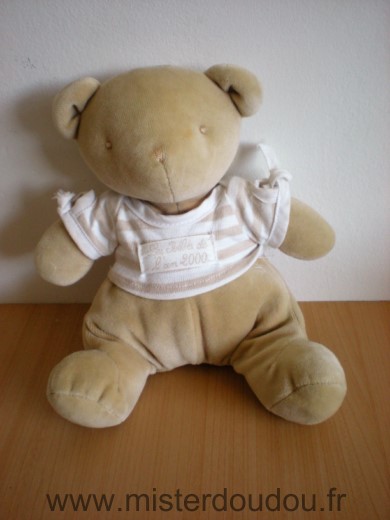 Doudou Ours Nounours Beige tshirt rayé blanc beige les bebes de l an 2000 