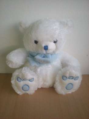 Doudou Ours Nounours Blanc echarpe bleue 