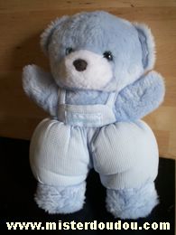 Doudou Ours Nounours Bleu (parme) avec yeux bleues Ours peluche salopette en tissus