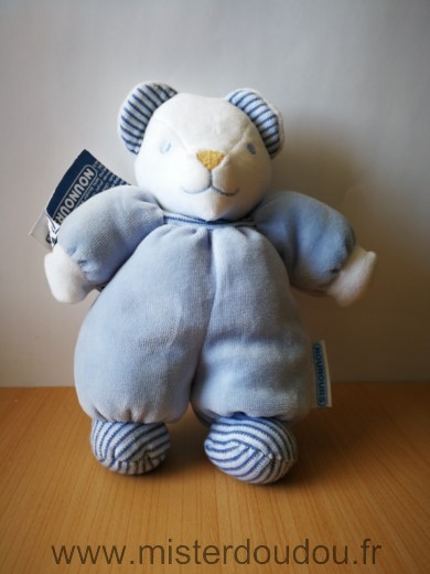 Doudou Ours Nounours Bleu blanc 