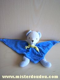 Doudou Ours Nounours Bleu foulard jaune 