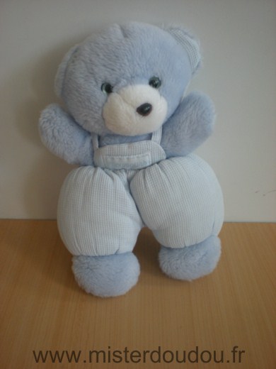 Doudou Ours Nounours Bleu tête en peluche, yeux bleus 