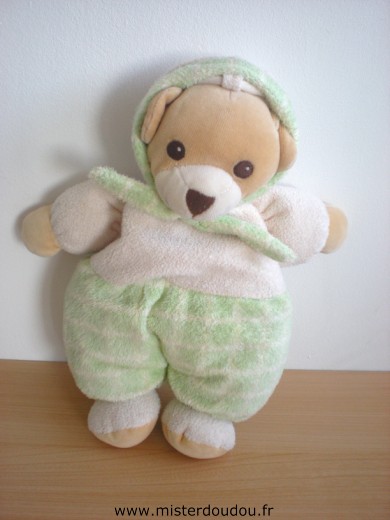 Doudou Ours Nounours Ecru vert 