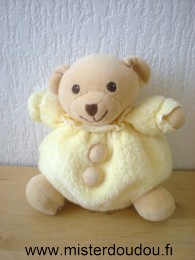 Doudou Ours Nounours Jaune A été recousu à une patte, nous le proposons à petit prix pour de panner.