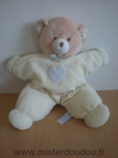 Doudou Ours Nounours Jaune coeur bleu 