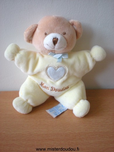 Doudou Ours Nounours Jaune coeur bleu mon doudou 