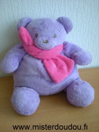 Doudou Ours Nounours Mauve écharpe rose  avec papillon brodé sur la poitrine 