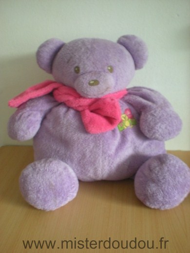 Doudou Ours Nounours Mauve echarpe rose papillon 