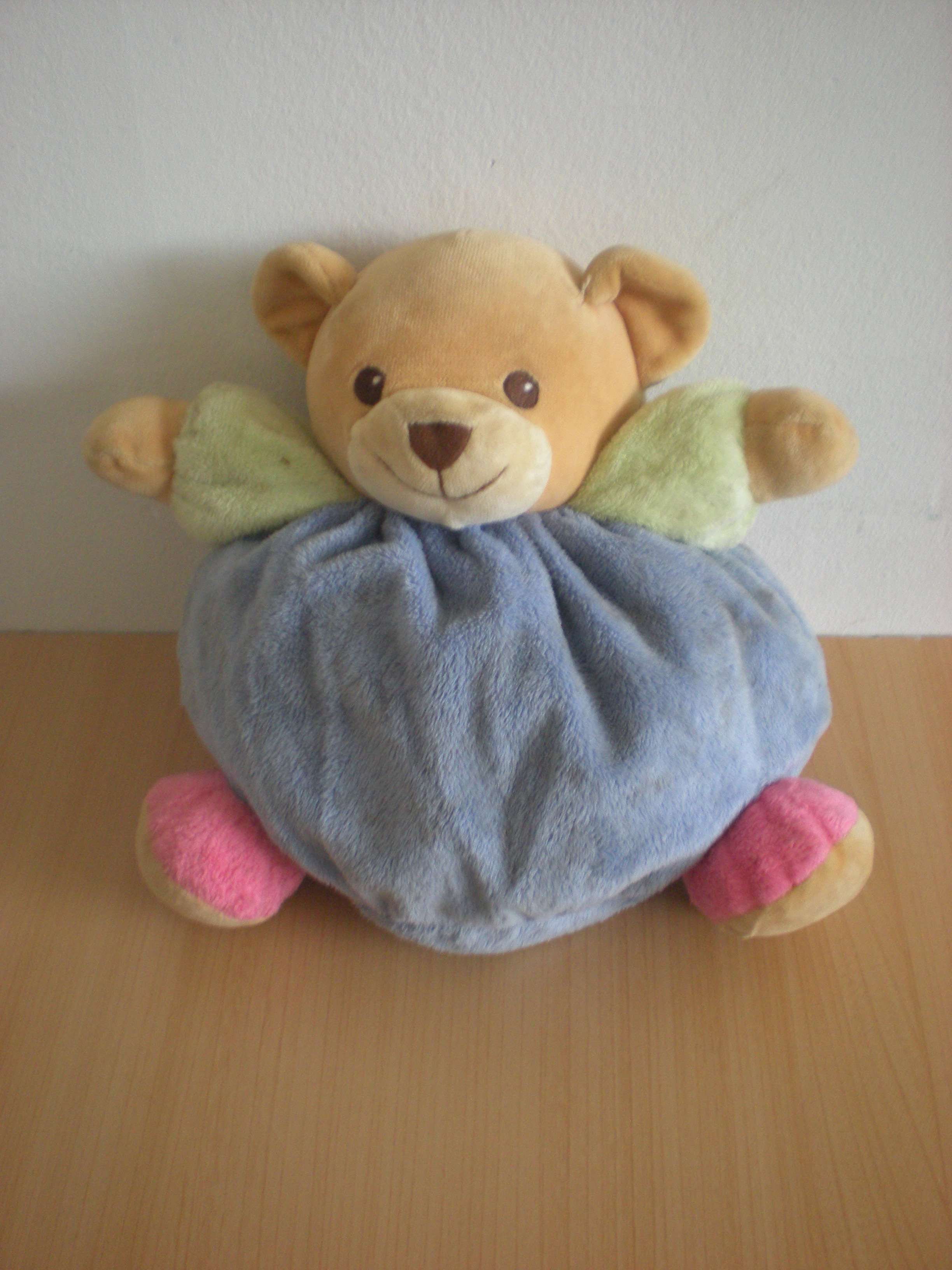 Doudou Ours Nounours Mauve vert rose 