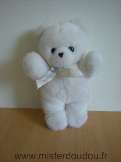 Doudou Ours Nounours Peluche blanc billes pour les yeux noirs 