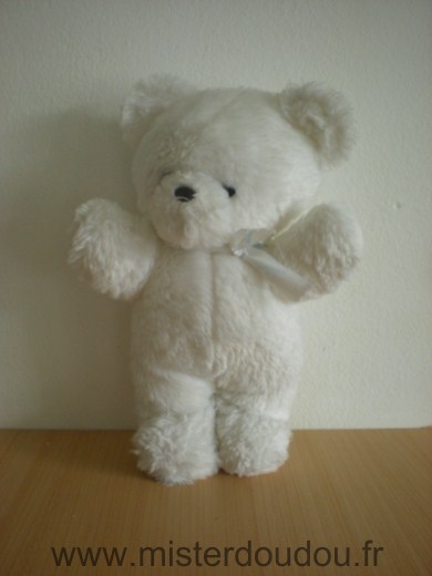 Doudou Ours Nounours Peluche blanc yeux noirs nez noir 