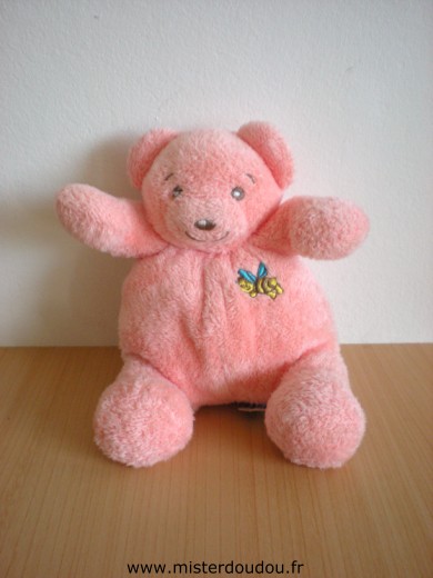 Doudou Ours Nounours Rose avec une abeille brodée 