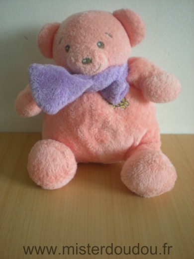 Doudou Ours Nounours Rose echarpe mauve motif abeille 