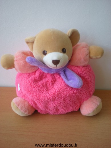 Doudou Ours Nounours Rose fushia echarpe violette 