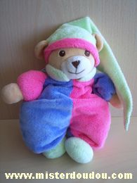 Doudou Ours Nounours Rose mauve bonnet vert 