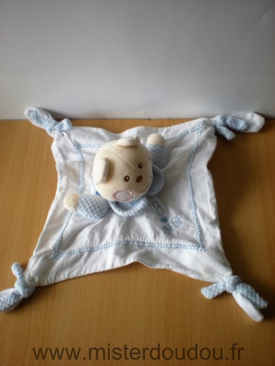 Doudou Ours Nounours Tissus blanc bleu bebe 