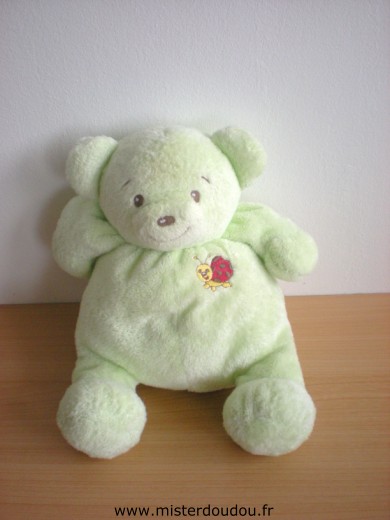 Doudou Ours Nounours Vert avec coccinelle brodée 