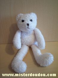 Doudou Ours Obaibi okaidi Blanc Billes pour les yeux et nez brodé marron