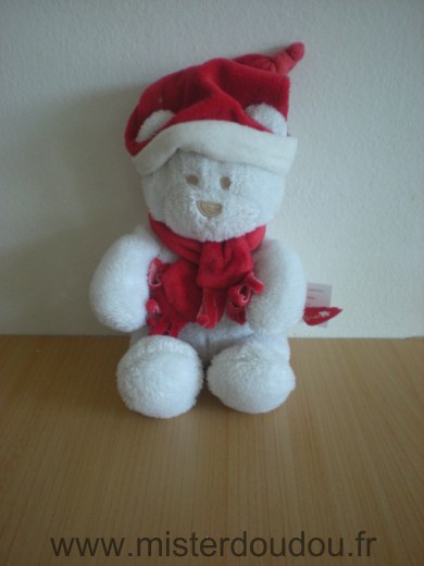 Doudou Ours Orchestra Blanc bonnet rouge 