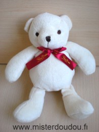 Doudou Ours Passion beauté Ecru ruban rouge 