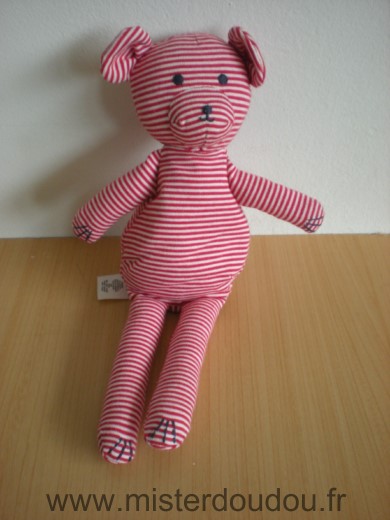 Doudou Ours Petit bateau Raye rouge blanc 